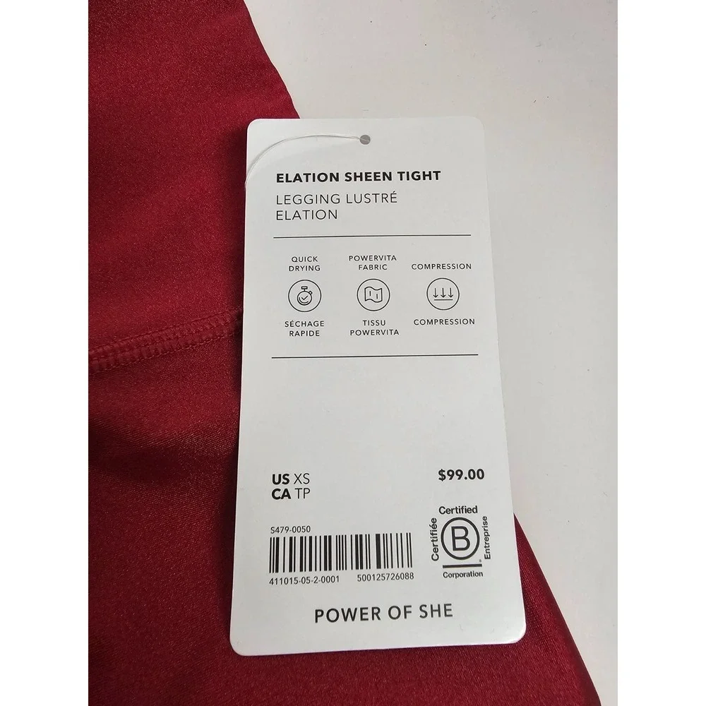 New with tags Athleta Elation Sheen Tight Legging Lustre Sz XS 7/8 Poches Red